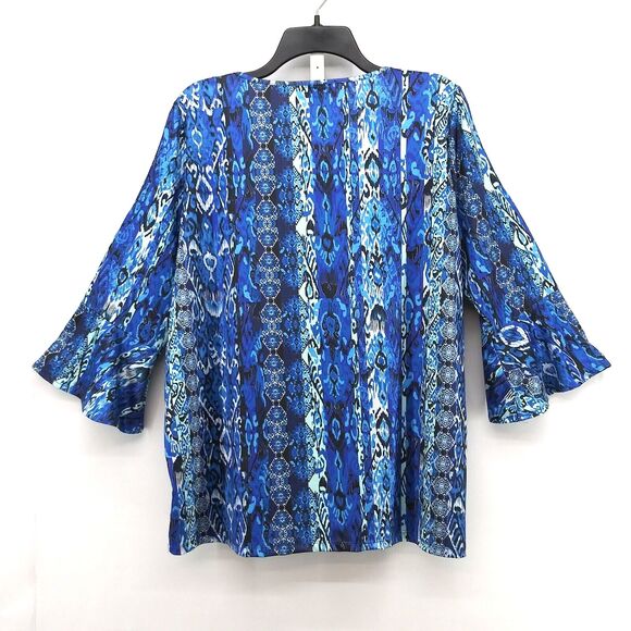 Robert Louis Shirt Womens Size L Blue Slit Sleeve Keyhole V-Neck Pullover Blouse - Picture 4 of 8